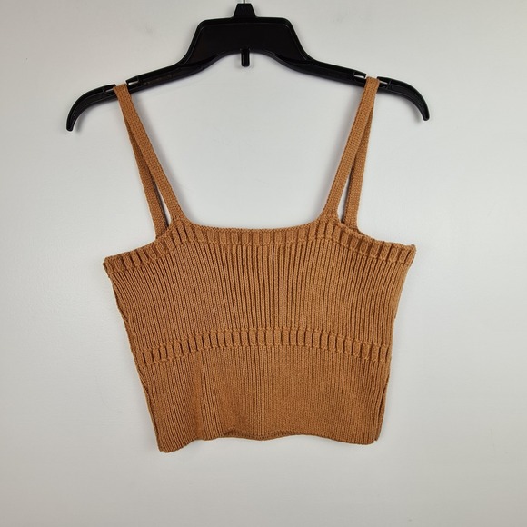 Emory Park Women's Cropped Knit Top Sleeveless Large Brown Neutral Festival Boho - Picture 8 of 8